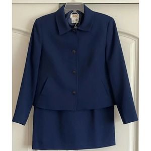 Talbots Ladies Cobalt Blue 100 % Wool Lined Skirt Suit Size 10/12